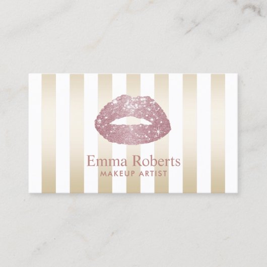 Carte De Visite Rose Gold Parties scintillant Lips Gold Stripes Ar (Devant)