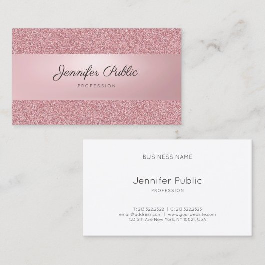 Carte De Visite Rose Gold Parties scintillant Moderne Écriture man (Devant / Derrière)