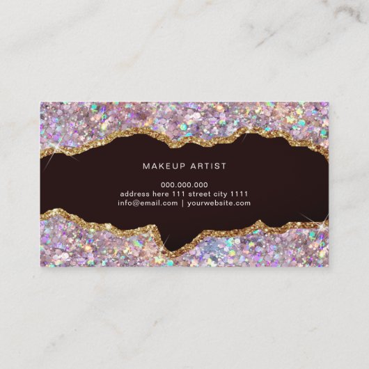 Carte De Visite Rose Gold Parties scintillant Or Agate moderne Élé (Dos)