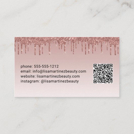 Carte De Visite Rose Gold Parties scintillant QR Code Lash Brow Be (Dos)