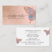 Carte De Visite Rose Gold Parties scintillant Rainbow Butterfly Lo (Devant / Derrière)