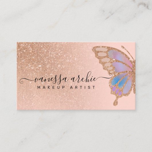 Carte De Visite Rose Gold Parties scintillant Rainbow Butterfly Lo (Devant)