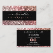 Carte De Visite Rose Gold Parties scintillant rose Monogramme Beau (Devant / Derrière)