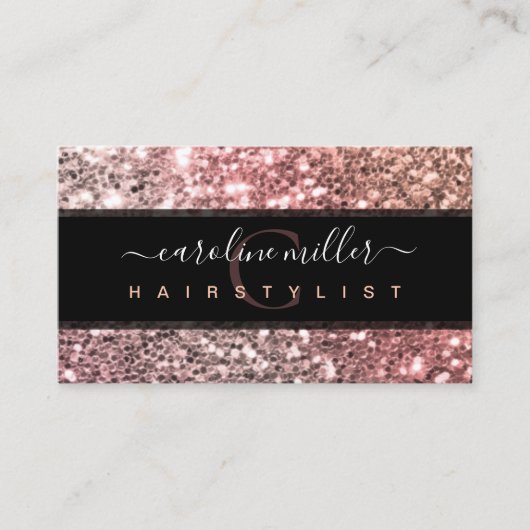 Carte De Visite Rose Gold Parties scintillant rose Monogramme Beau (Devant)