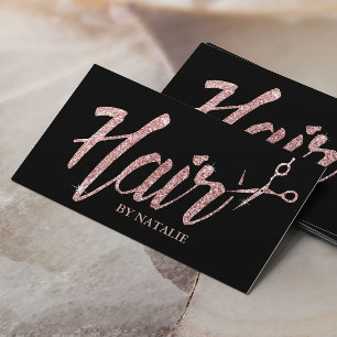Carte De Visite Rose Gold Parties scintillant Typographie Coiffure