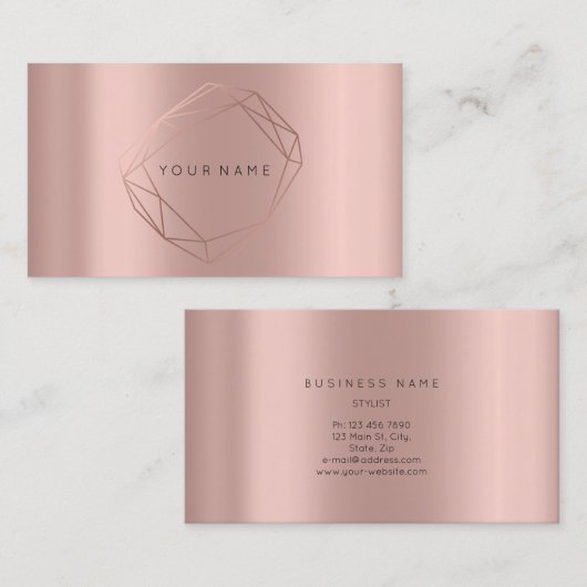 Carte De Visite Rose Gold Pearly Poligonal Frame Lux Copper Peach (Devant / Derrière)
