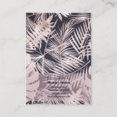 Carte De Visite Rose Gold Pink Dark Tropical Palm Tree Leaves (Dos)