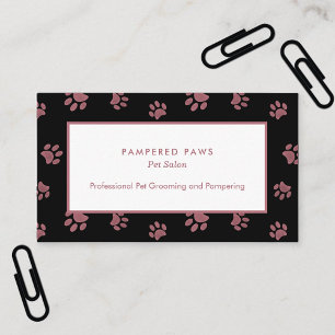 Carte De Visite Rose Gold Pink Empreintes de pattes Black Pet Salo