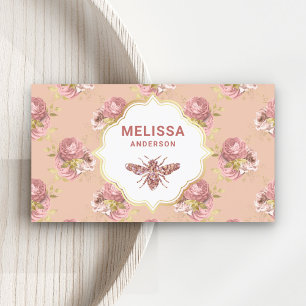 Carte De Visite Rose Gold Poussiéreux Floral Rose Dusty Abeille