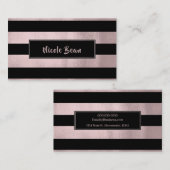 Carte De Visite Rose Gold Rose & Black Stripes Chic Design Glam (Devant / Derrière)