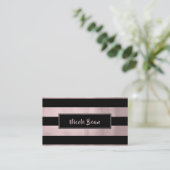 Carte De Visite Rose Gold Rose & Black Stripes Chic Design Glam (Debout devant)