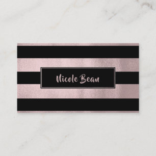 Carte De Visite Rose Gold Rose & Black Stripes Chic Design Glam