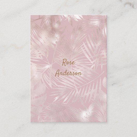 Carte De Visite Rose Gold rose Botanique Tropical Palm Tree Feuill (Devant)