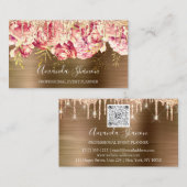 Carte De Visite Rose Gold Rose Fleurs Brown Drip QR CODE Logo (Devant / Derrière)