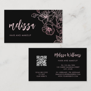Carte De Visite Rose Gold Rouge Rose Noir Floral Code QR Entrepr