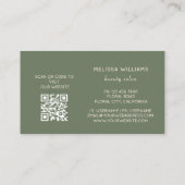 Carte De Visite Rose Gold Sage Green Line Art Floral  | Code QR (Dos)