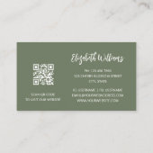 Carte De Visite Rose Gold Sage Green Line Art Floral | Code QR (Dos)