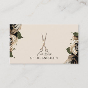 Carte De Visite Rose Gold Salon Hair Stylist Ciseaux Glam Roses