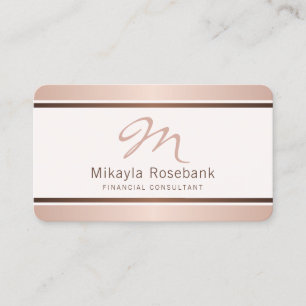 Carte De Visite Rose Gold Script Monogramme Consultant professionn