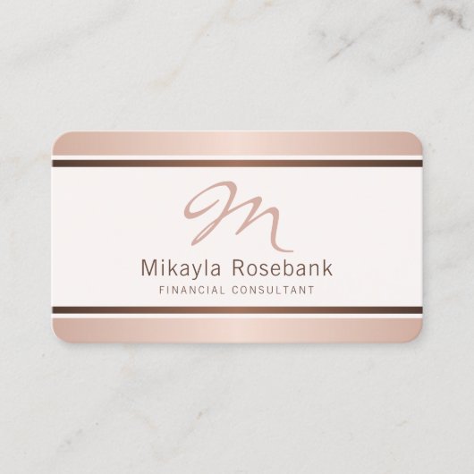Carte De Visite Rose Gold Script Monogramme Consultant professionn (Devant)