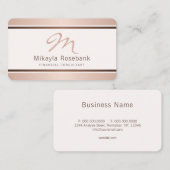 Carte De Visite Rose Gold Script Monogramme Consultant professionn (Devant / Derrière)