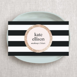 Carte De Visite Rose Gold Sequin Black White Strity Salon de beaut