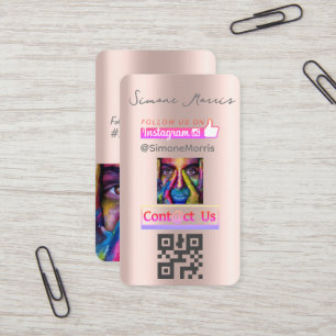 Carte De Visite Rose Gold Social Media QR Code -Photographies