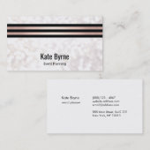 Carte De Visite Rose Gold Stried Moderne White Bokeh Parties scint (Devant / Derrière)