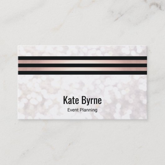 Carte De Visite Rose Gold Stried Moderne White Bokeh Parties scint (Devant)