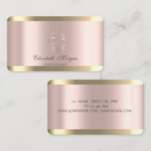 Carte De Visite Rose Gold Stripe élégant Gold Cupcake