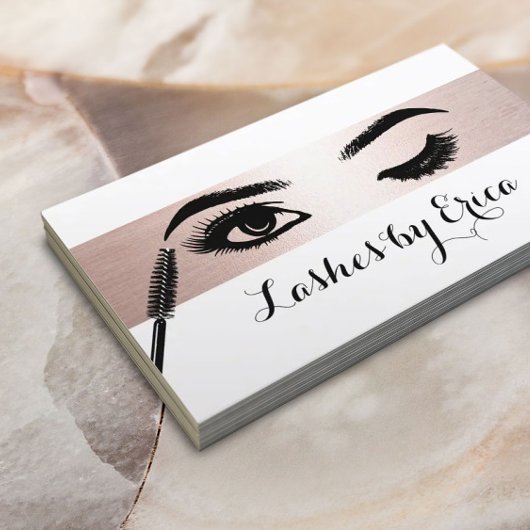 Carte De Visite Rose Gold Stripe Lashes Eyelash Eyes Artiste maqui