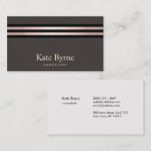 Carte De Visite Rose Gold Stripes Moderne Taupe (Devant / Derrière)