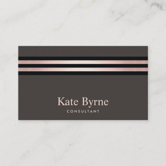 Carte De Visite Rose Gold Stripes Moderne Taupe (Devant)