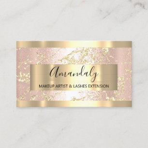 Carte De Visite Rose Gold Strokes Frame Marble Beauty Shop