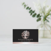 Carte De Visite Rose Gold Tree Root Logo Wellness Salon & Spa (Debout devant)