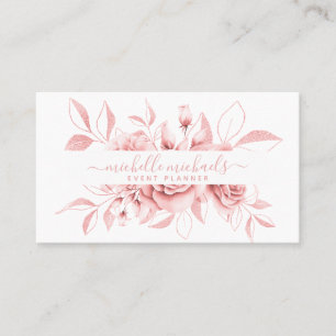 Carte De Visite Rose Gold White Floral Aquarelle Planificateur d'é