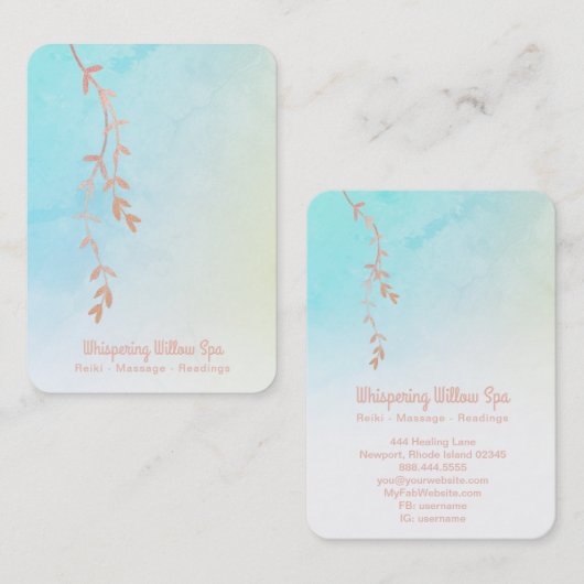 Carte De Visite *~* Rose Gold Willow Tree Branch - Pastel Ombre (Devant / Derrière)