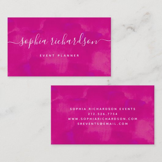 Carte De Visite Rose gras vif| Aquarelle et script (Devant / Derrière)