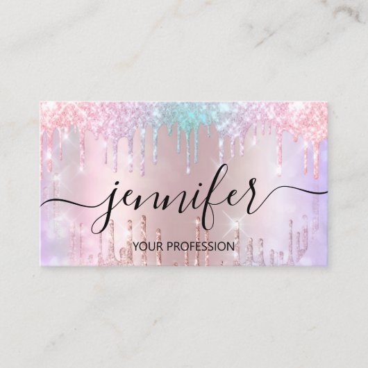 Carte De Visite Rose Holographe de Parties scintillant de maquilla (Devant)