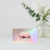 Carte De Visite Rose Holographique moderne Diamants d'or Lotus (Debout devant)