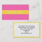 Carte De Visite Rose Hot #2, Ananas Ribbon Nom Monogramme (Devant / Derrière)
