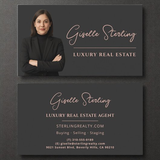 Carte De Visite Rose immobilier Gold Script de luxe professionnel
