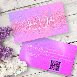 Carte de visite rose iridescent holographique élég
