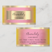 Carte De Visite Rose jaune élégant encadrée d'or professionnel (Devant / Derrière)