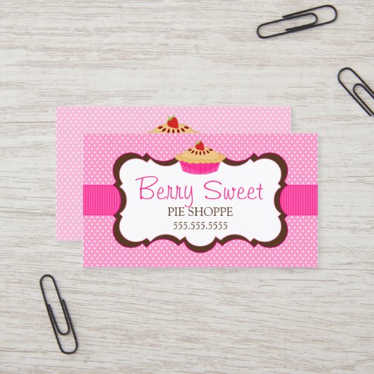 Carte De Visite Rose lunatique de boulangerie de tarte (Devant/Arrière en situation)