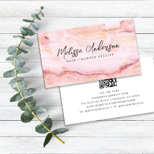 Carte De Visite Rose Marbre rose Luxe Code QR esthétique