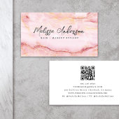 Carte De Visite Rose Marbre rose Luxe Code QR esthétique
