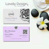 Carte De Visite Rose mignon Gray clair Lilac avec logo QR Code