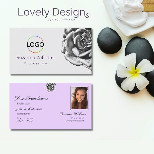 Carte De Visite Rose mignon Gray Lilac avec logo photo
