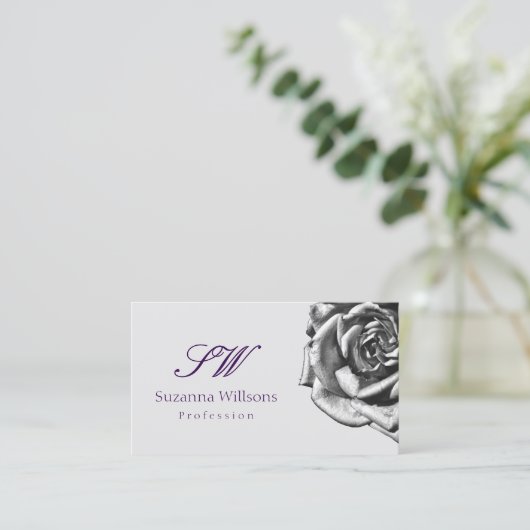 Carte De Visite Rose mignon Lilac gris clair avec Initiales (Debout devant)